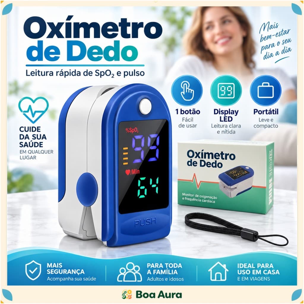 Oxímetro de Dedo Digital Portátil com LED Colorido Medidor de Saturação SpO2 e Frequência Cardíaca