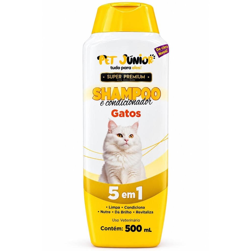 Shampoo Para Gatos Pet Junior Super Premium 5 em 1 500ml Shampoo e Condicionador Uso Veterinário Limpa Condiciona