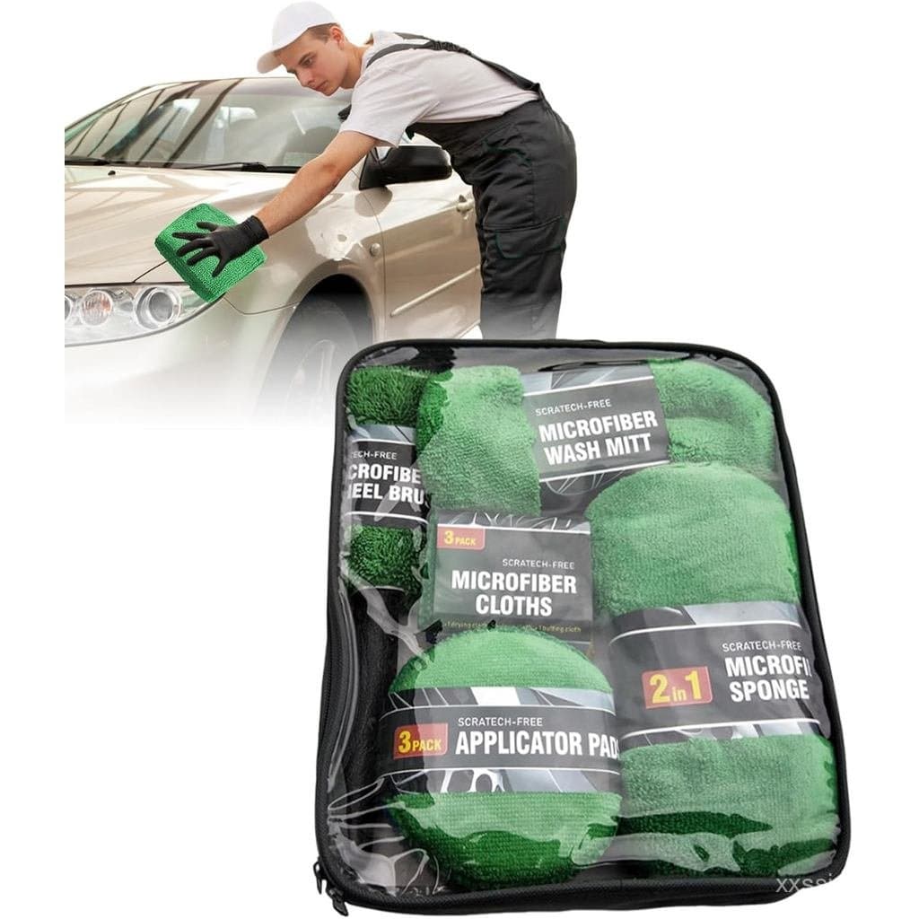 Kit de limpeza para carros, com 9 peças, incluindo esponjas e toalhas para secar, luva de lavagem e escova para limpeza 