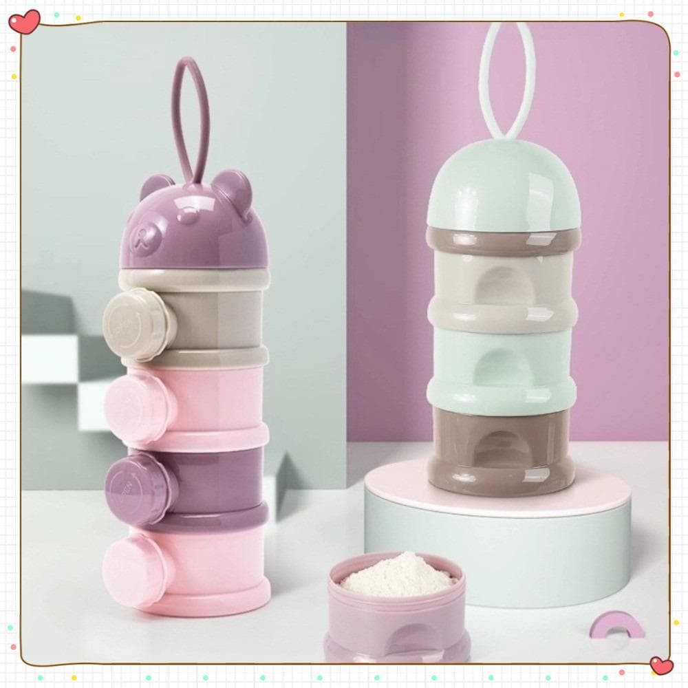 Caixa De Leite Em Pó , Armazenamento De Comida Para Bebê Infantil Estilo Urso De 4 Camadas , Recipiente De Lanche Com Mú
