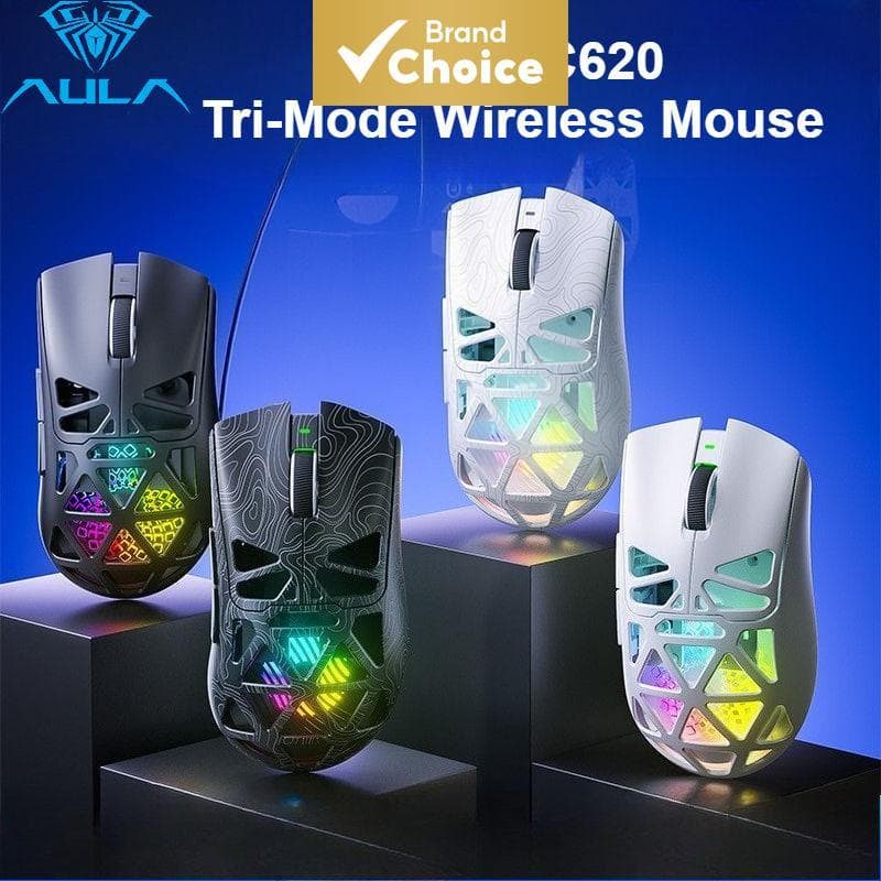Mouse Gamer Sem Fio AULA SC620 Tri-Modo Bluetooth 2.4G Com Fio 67g PAW3311 12000 DPI RGB Ergonômico