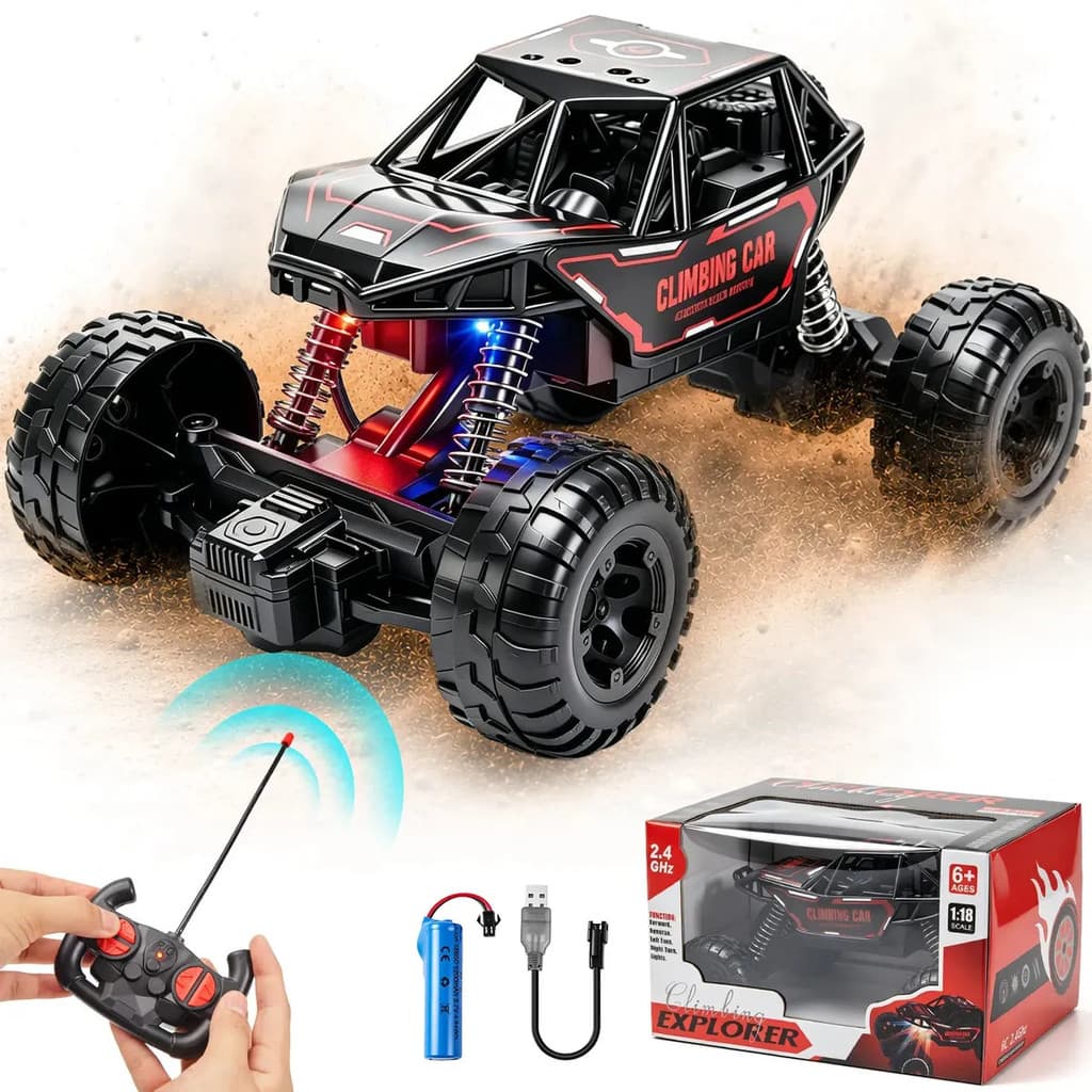 Carrinho Controle Remoto 1:18 BrincaMundo Off Road 4x4 Infantil com LED, Bateria Recarregável e Amortecedor