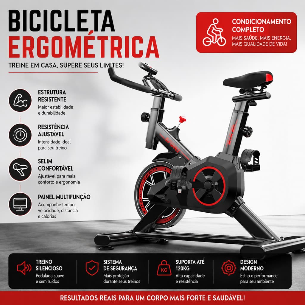Bicicleta Spinning Ergométrica Profissional Versão Atualizada Silenciosa Suporta até 200kg Academia Fitness