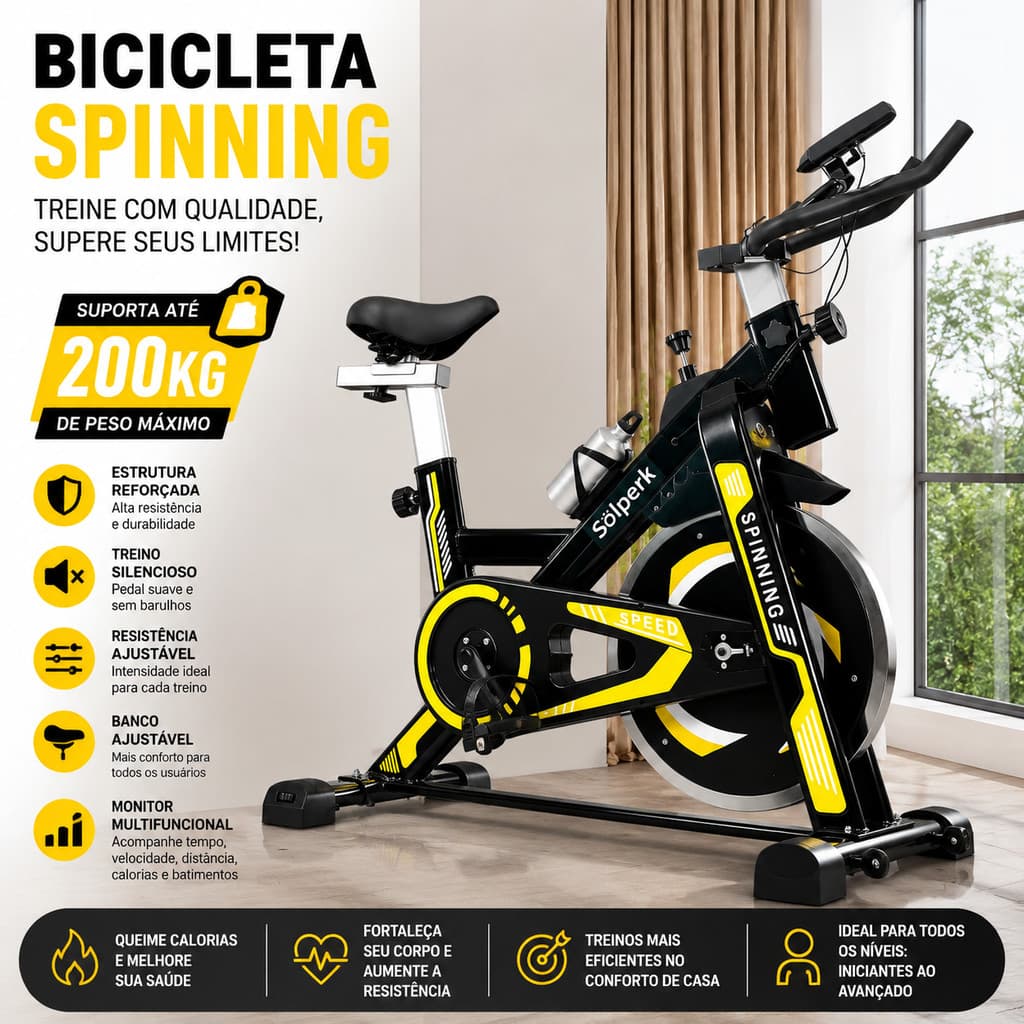 Bicicleta Spinning Silenciosa Ergométrica Profissional Bike Indoor Suporta até 200kg Treino Fitness em Casa