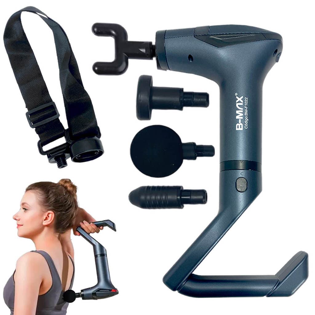 Pistola Massageadora Muscular Profunda com Alça Ergonômica e 4 Ponteiras