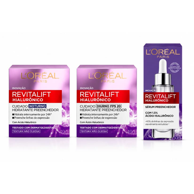 Kit L'Oréal Paris Revitalift Hialurônico Dia FPS20 + Noite + Sérum Anti-Idade URB