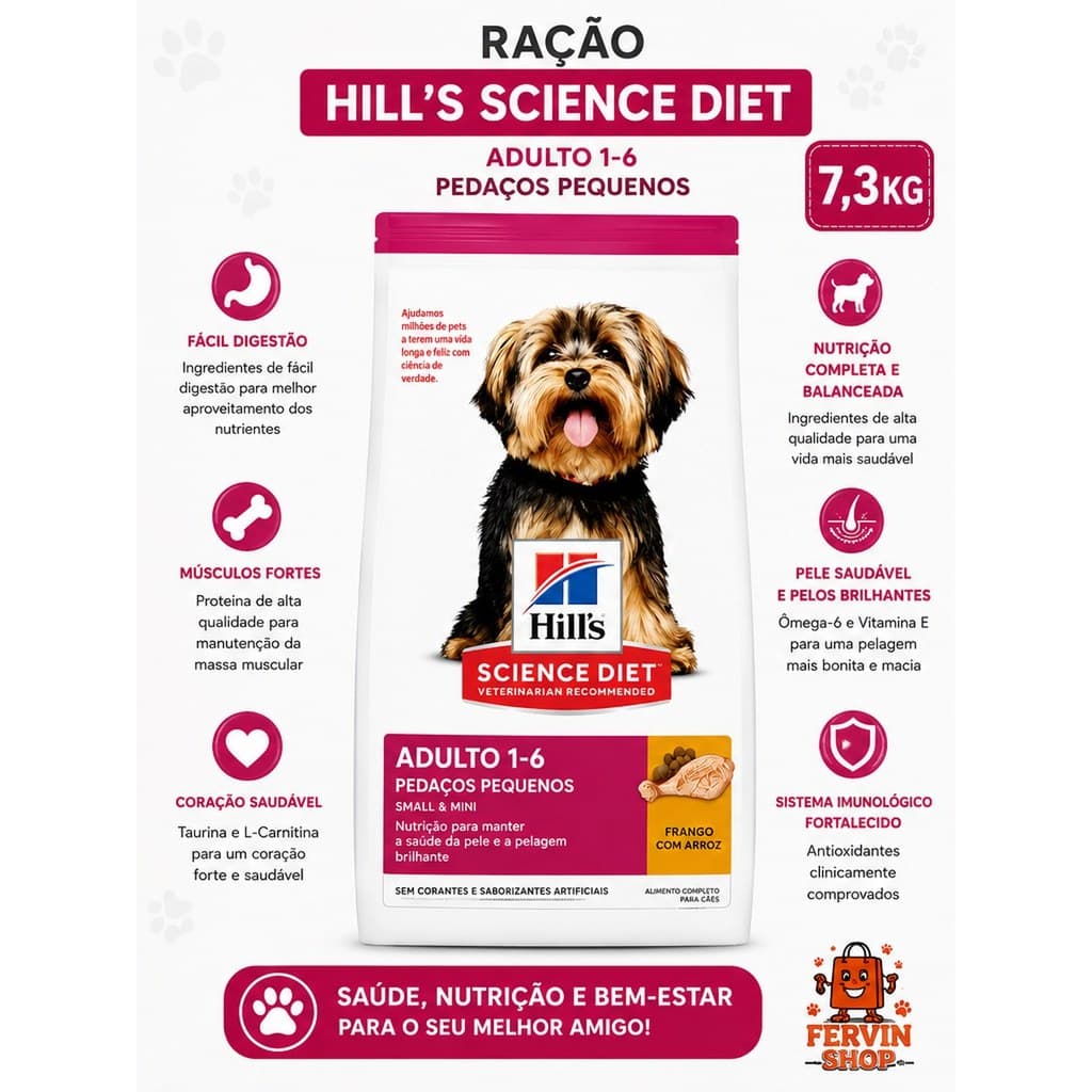 RAÇÃO SUPER PREMIUM HILLS SCIENCE DIET PARA CÃES CACHORROS ADULTOS DE RAÇAS PEQUENAS SABOR MINI FRANGO - 2,04 OU 7,03 KG