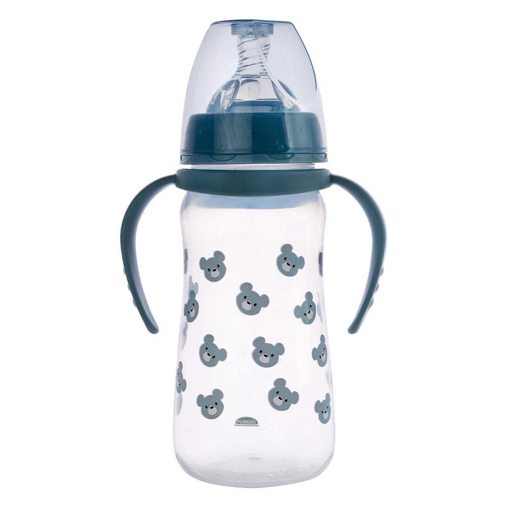 Mamadeira Anticólica Urso Azul Bico Alça Conforto 330 ml Menino Bebê Plasútil