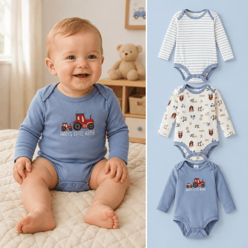 Body Bebê Kit 3 Peças Manga Longa 60% Algodão 40% Poliéster Roupa Infantil Enxoval Roupinha Bebê 0 a 9 Meses P M G