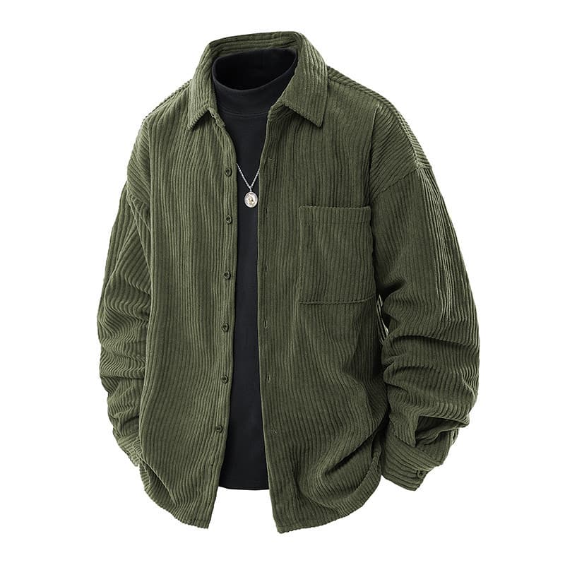 Nova jaqueta listrada de veludo pesado masculina jaqueta camisa gola falsa jaqueta de duas peças masculina juventude est