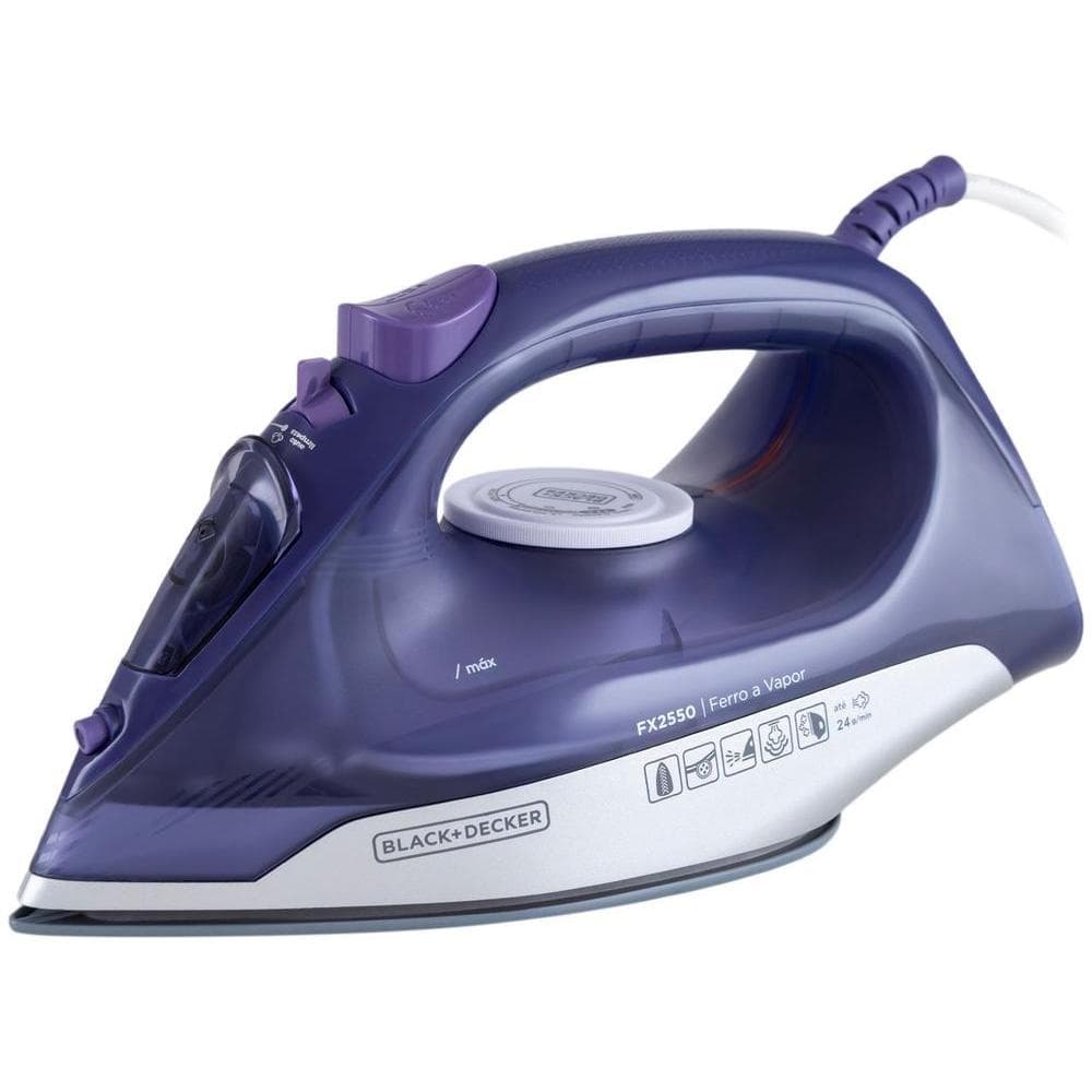 Ferro de Passar Roupa a Vapor e a Seco Black+Decker FX2550 Roxo e Branco