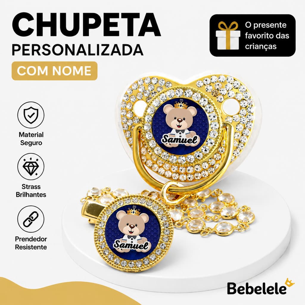 Chupeta para bebê, personalizada com nome/foto, inclui prendedor e corrente para chupeta. A2025 1EYM