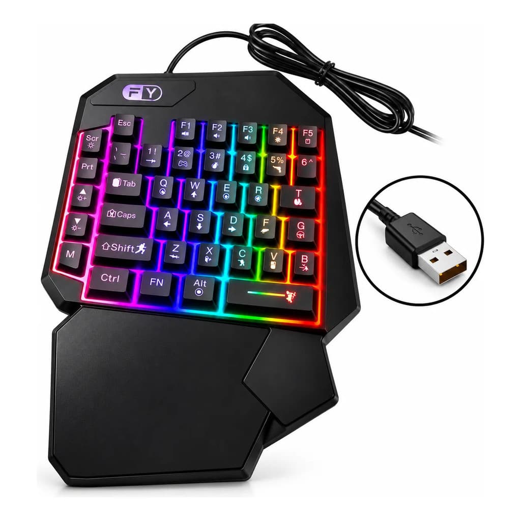 Teclado Gamer Semi Mecânico Hand Profissional Luminoso Ergonômico Teclado de Uma Mão Fy-850 RGB Para Mobilador Free Fire