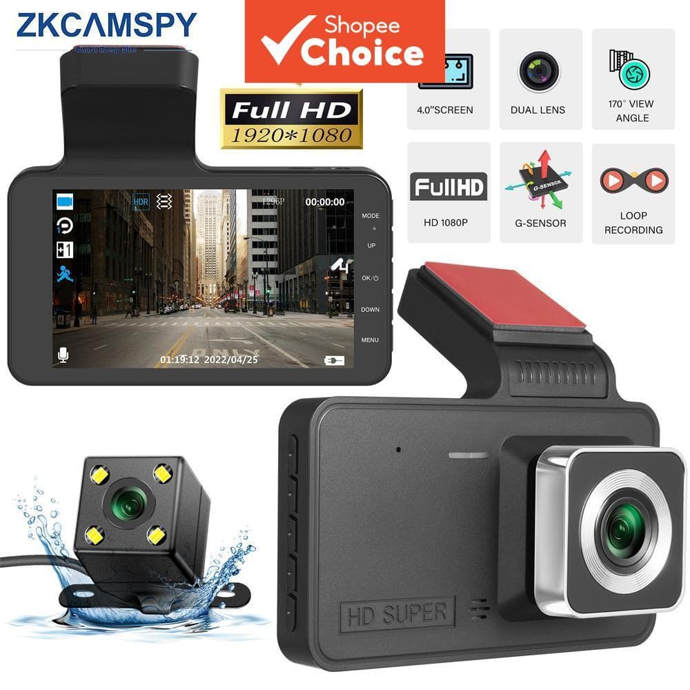 Câmera Veicular 1080P Lente Dupla Tela 4 Polegadas Gravador de Vídeo Frontal e Traseira DVR para Carro com Visão Noturna