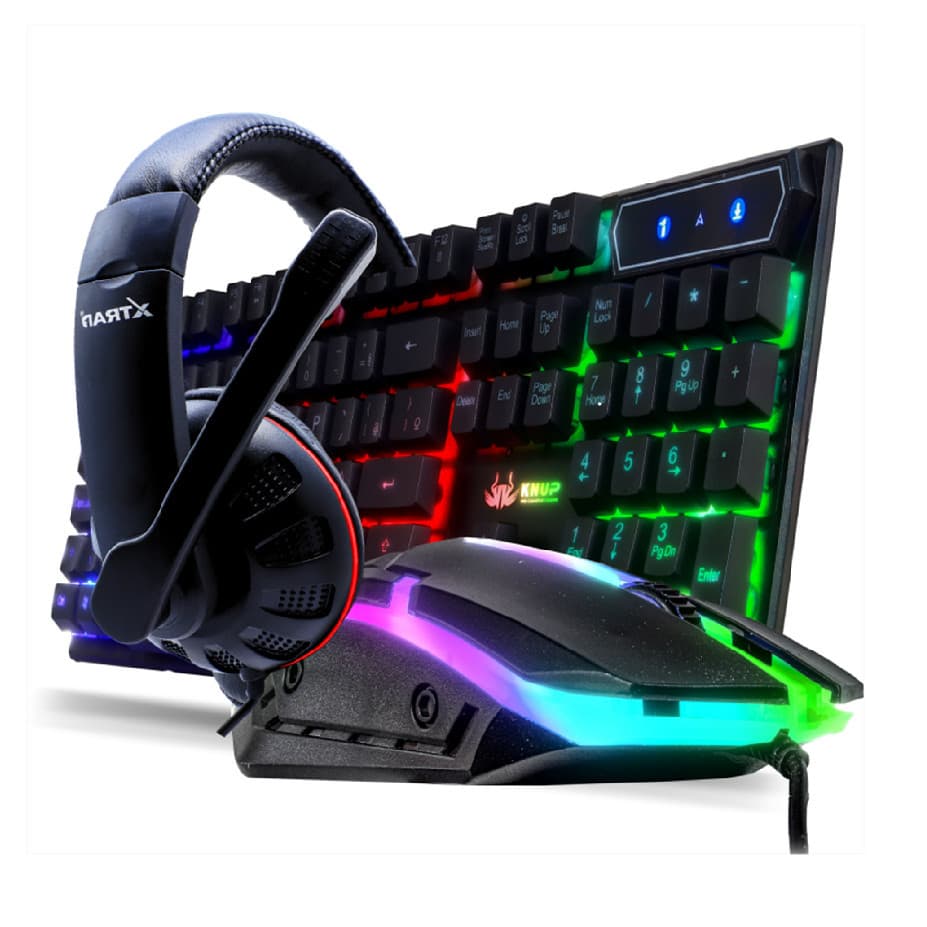 Kit Teclado Semi Mecânico Anti-Ghosting e Mouse Gamer Com Iluminação RGB + Fone Profissional Com Fio