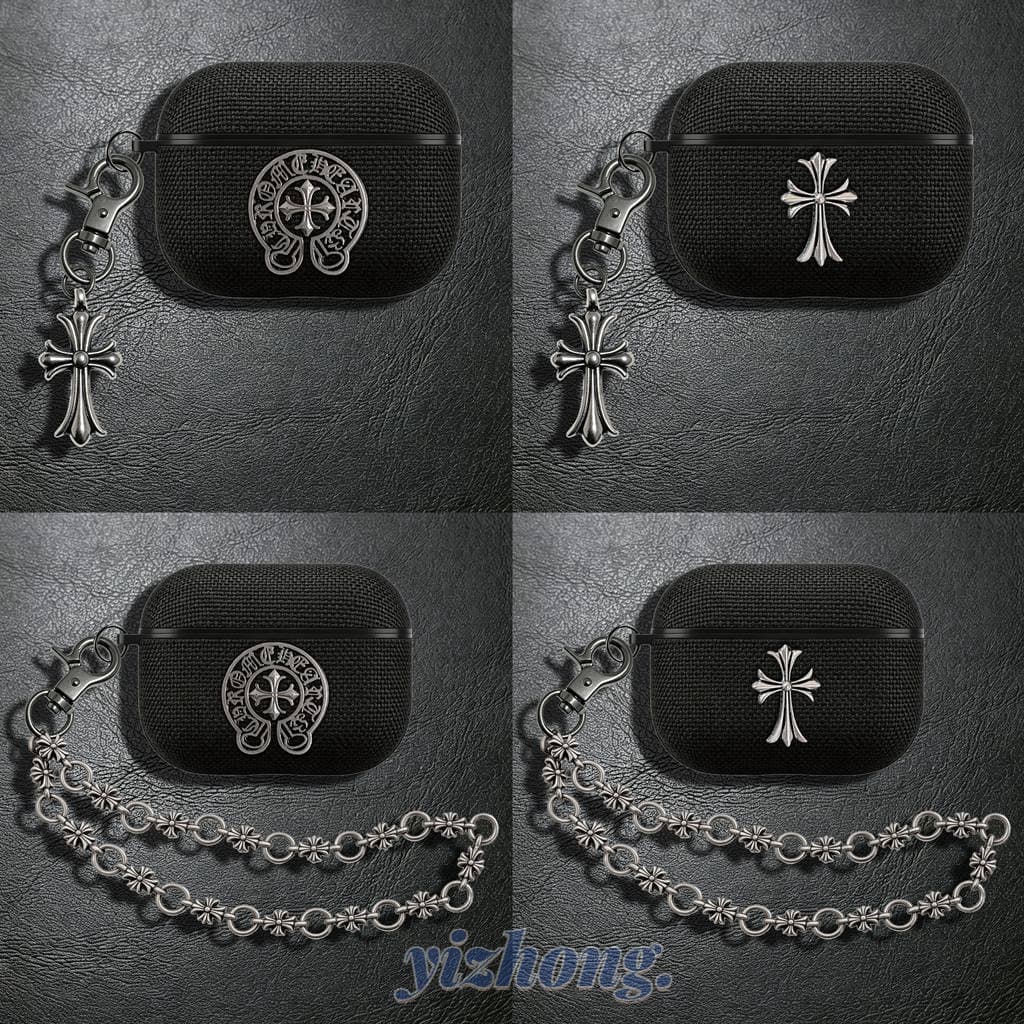 Capa De Fone De Ouvido Para Airpods 4 Pro 3 2 1 3D Cross Decor Tecido Preto Couro PU TPU Fones Bluetooth À Prova De Choq