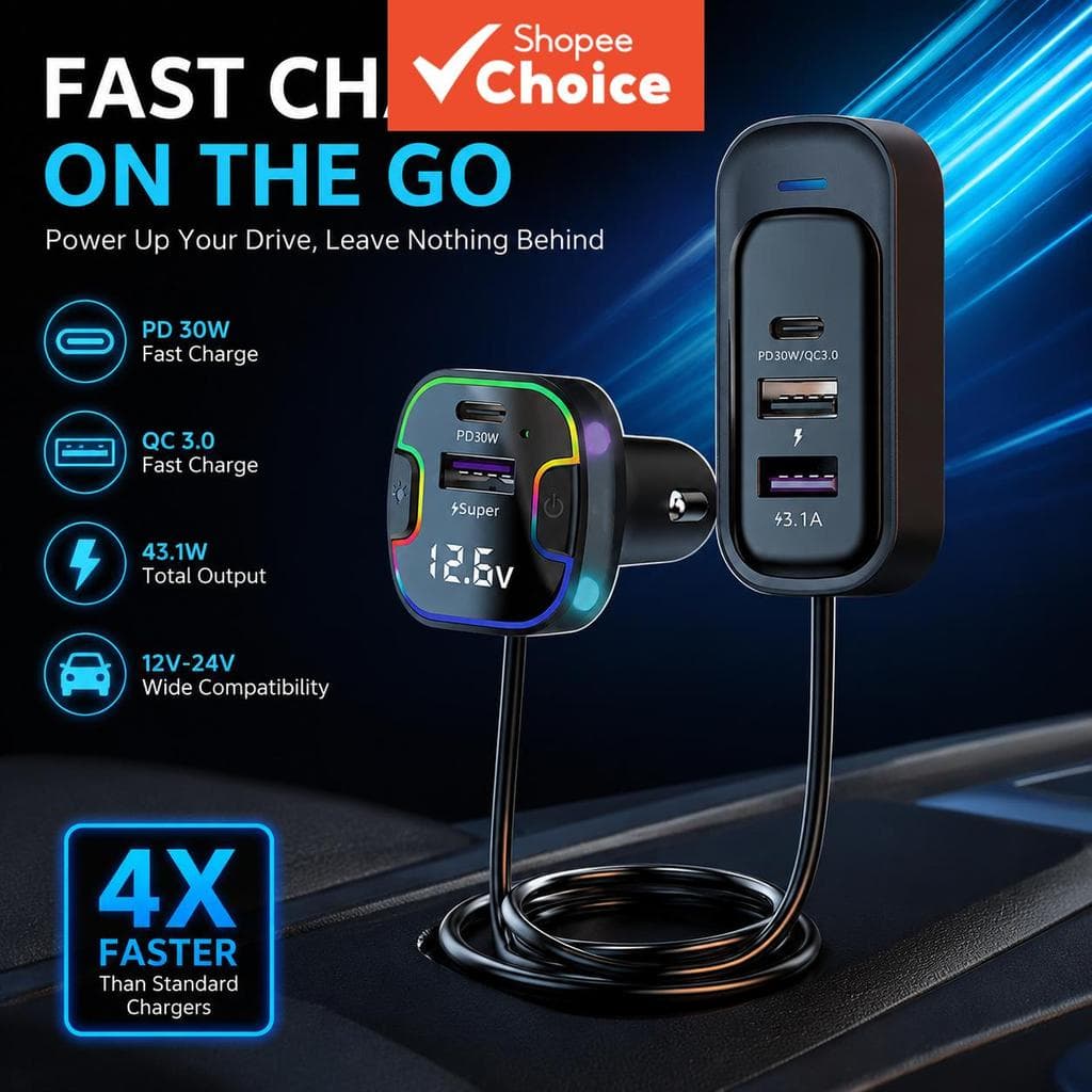 Carregador De Carro De 5 Portas Pd30w Dual USB-c 3 Extensão De Assento Traseiro Adaptador De Carregadores Para Telefones