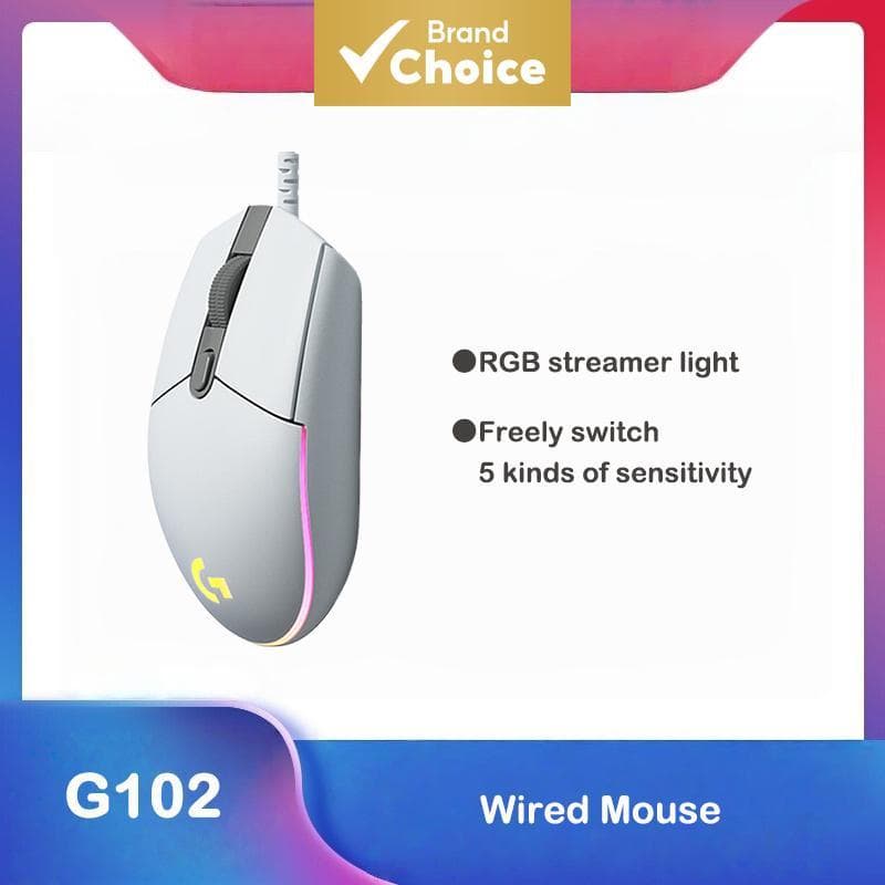 Mouse Gamer Logitech G102 Lightsync RGB com 8000 DPI, USB, com fio, ergonômico, recarregável e sem fio para PC, Windows,