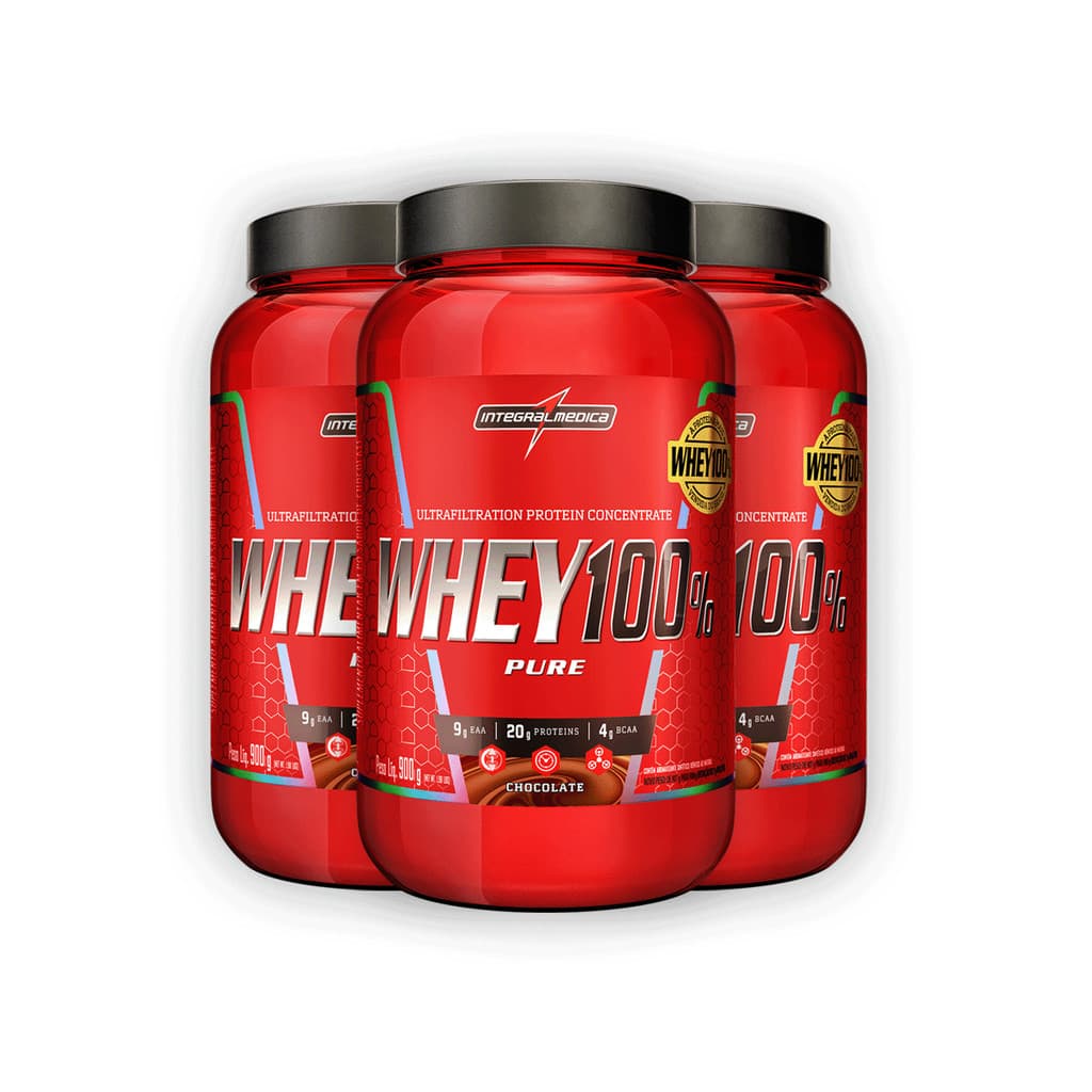Kit 3 Whey Protein 100% Puro V2 Integral Medica Chocolate 900g