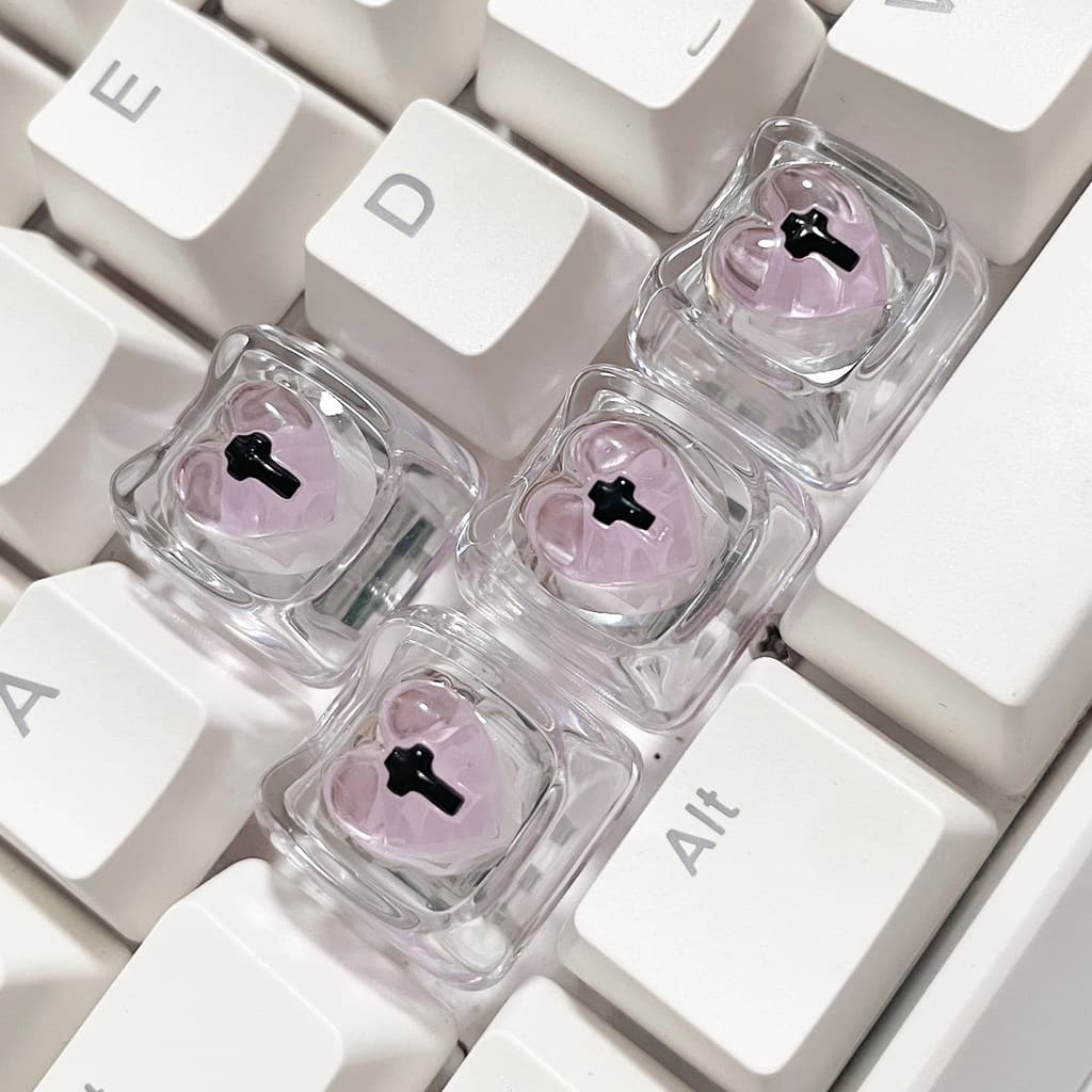4 Pçs Transparente Rosa Bonito Personalizado Em Forma De Coração Menina R4 Keycaps-DIY Teclado Mecânico Cruz Eixo