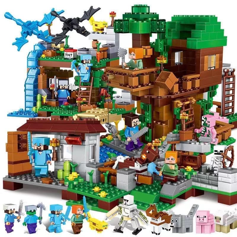 Compatível com blocos de montar LEGO de 1000 peças da nova série de produtos "Meu Mundo": Cachoeira na Selva, Casa na Ár