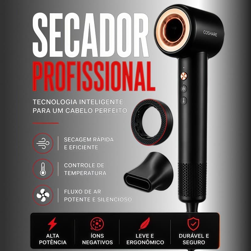 Secador de Cabelo! Secador Profissional 110000RPM com Íons Negativos, Baixo Ruído, Tensão 110V AIRER.BR
