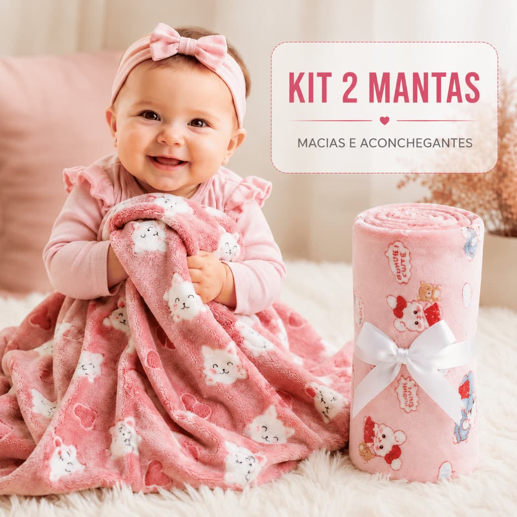 Kit 2 Mantas Cobertor Bebê Menina Fleece Soft Microfibra Macia Estampada