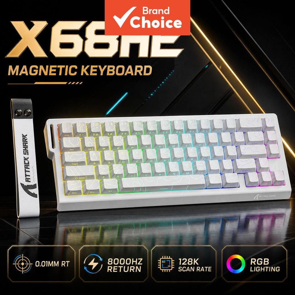 Teclado para jogos Attack Shark X68 HE Teclado mecânico com 128K de taxa de varredura, troca rápida de switches