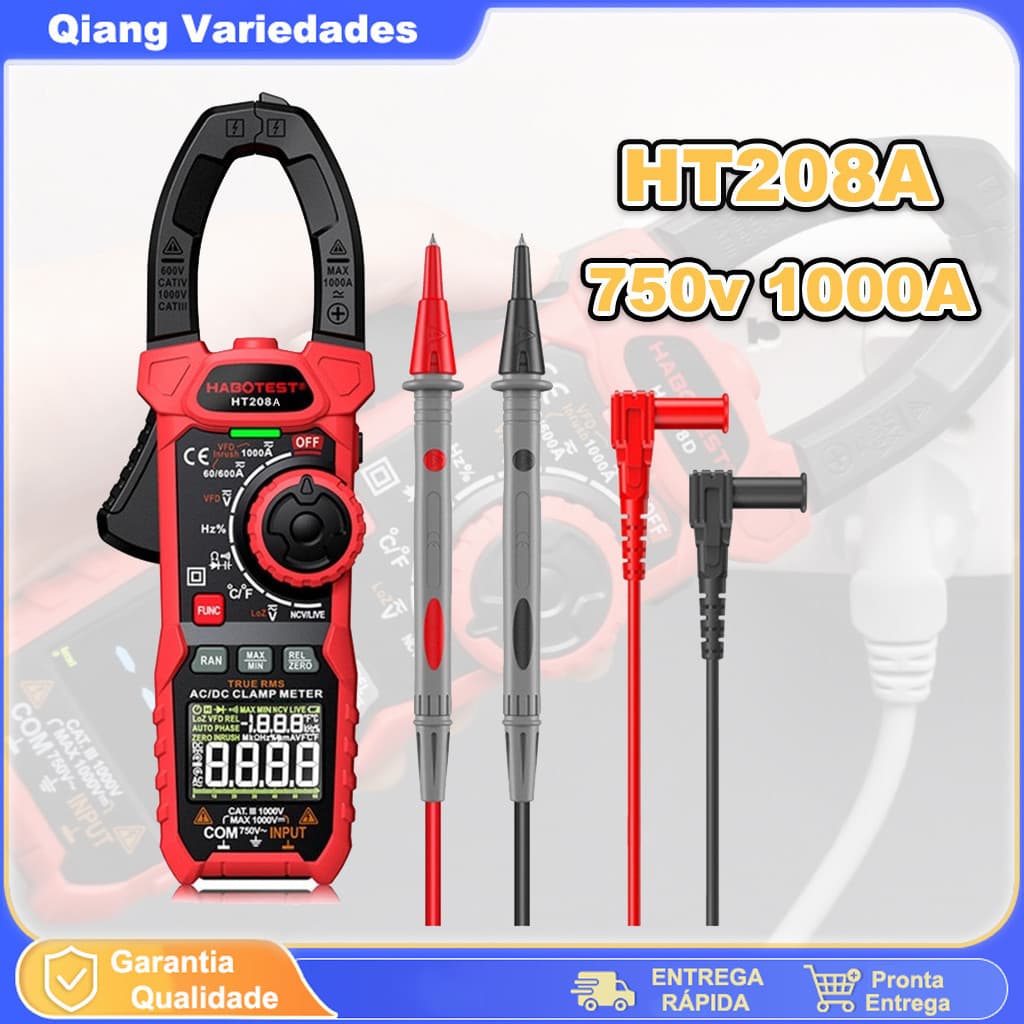 Pinça Amperimétrica Digital Ht208a 750v 1000A  AC De Corrente DC Alicate RMS Verdadeiro Amperímetro Voltímetro VFD REL