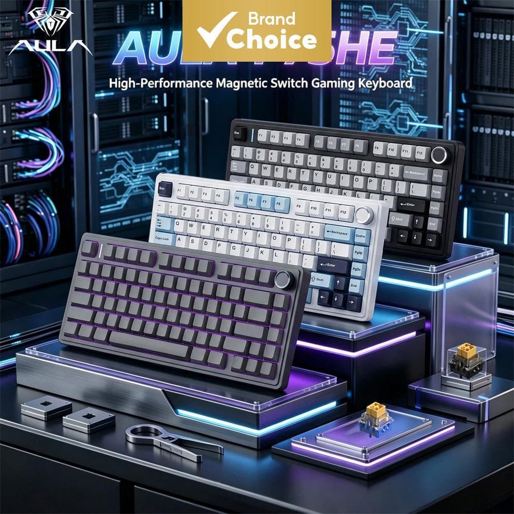 Teclado Mecânico AULA F75HE com Tri-Modo 2.4G Bluetooth 5.3 com fio 75% Efeito Hall Troca a Quente RGB 4000mAh Gaming