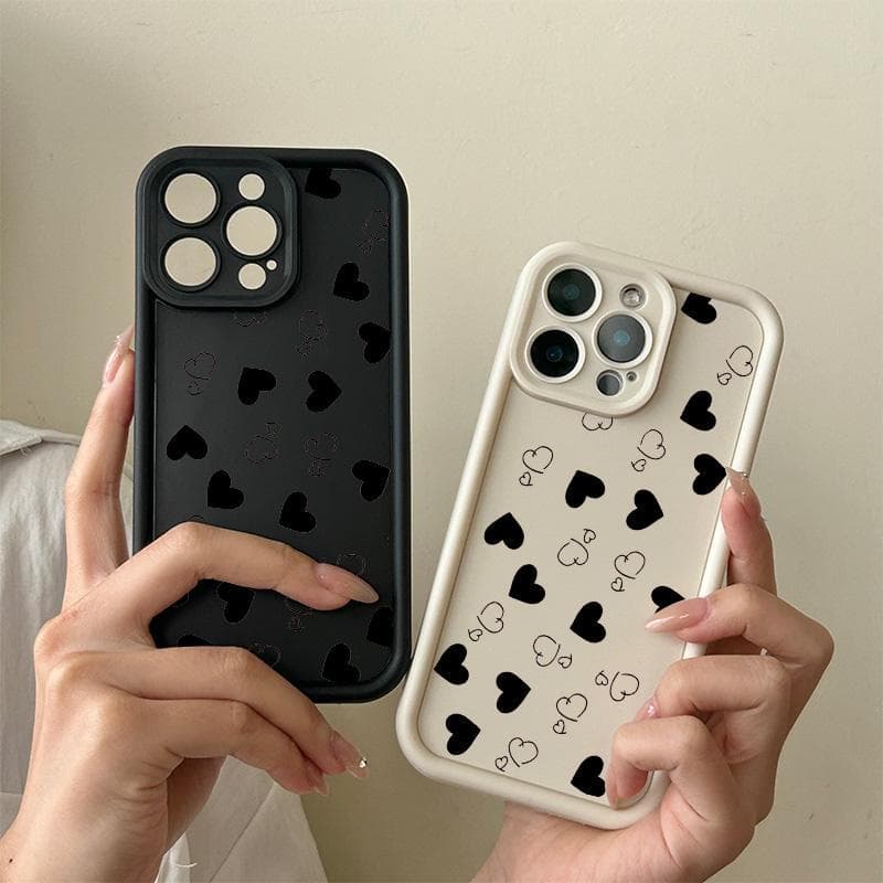 Capinha Silicone Estampas de Corações Para iPhone 11 14 15 16 12 17 13 Pro Max 7 8 Capinha de celular