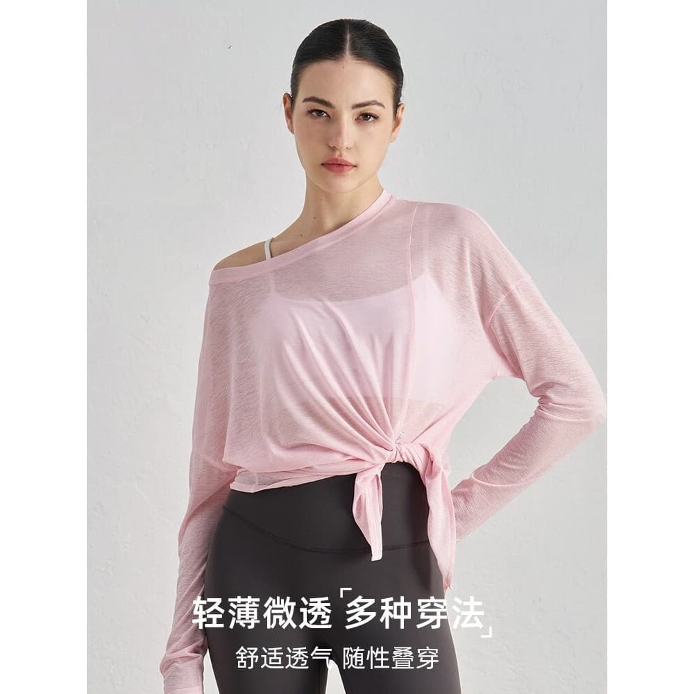 AD42003 desconto de cores roupas de Yoga de manga comprida feminina leve blusa de gaze solta esportes roupas de Fitness 