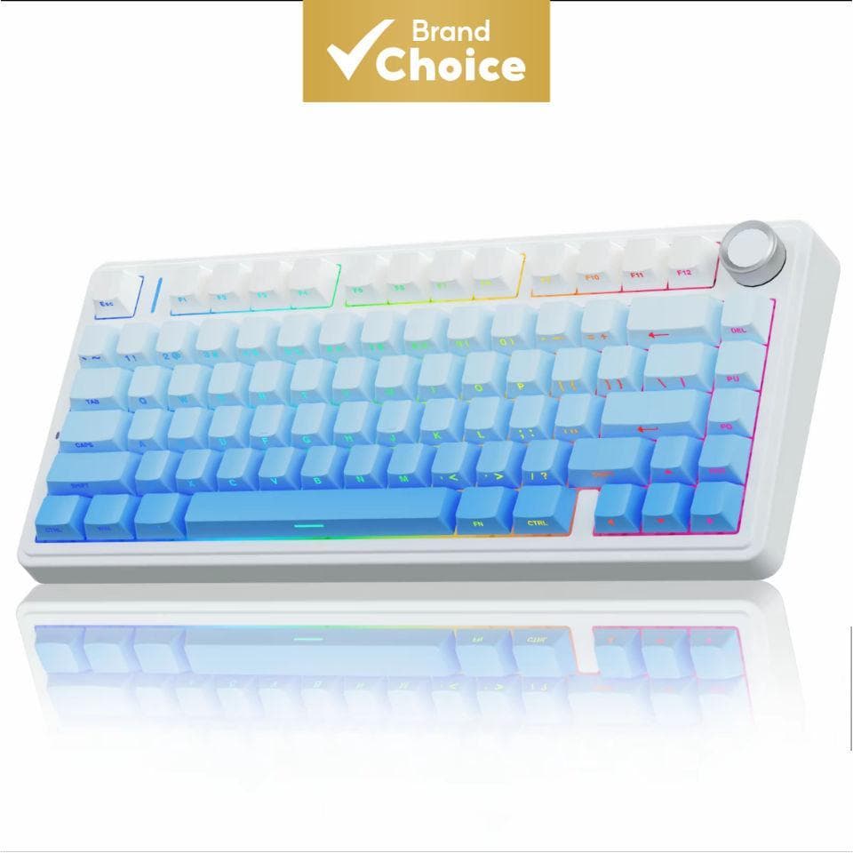 Teclado de Jogos Mecânico Tri-Mode F75 75%, Interruptores Greywood Pré-Lubrificados Substituíveis, Sensação de Digitação