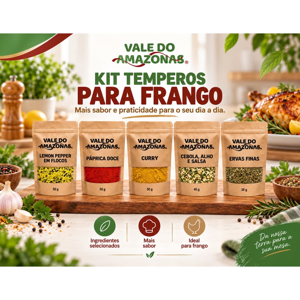 Kit temperos para Frango  Lemon Pepper, Páprica Doce, Curry, Cebola Alho e Salsa e Ervas Finas  Marca