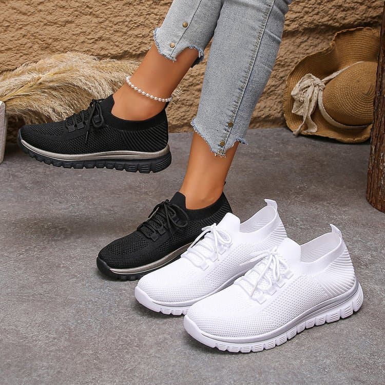Tênis Casual Feminino Retro-Detail Malha Superior Ultra-Macio Sola Antiderrapante , Calçado Versátil Leve E Confortável 