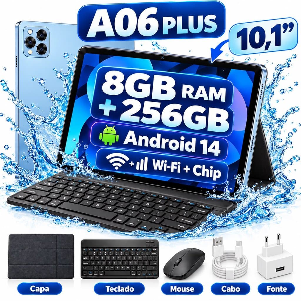 Tablet A06 Plus 10.1” 8GB RAM | 256GB | Android 14 | 4G | Teclado Bluetooth