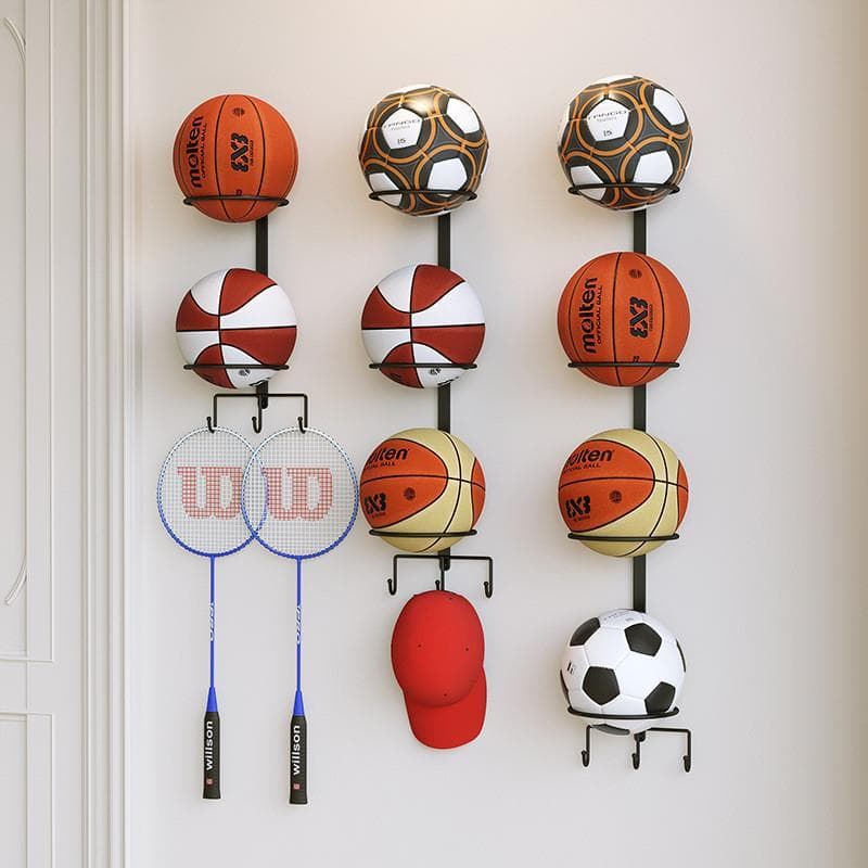Suporte de basquete sem perfuração montado na parede suporte de futebol de Badminton doméstico prateleira de parede de q