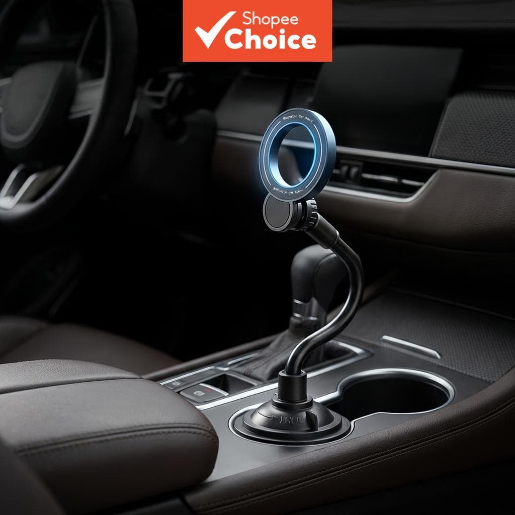 Suporte magnético para celular de copo de carro com braço articulado ajustável, base expansível e anel de 360°