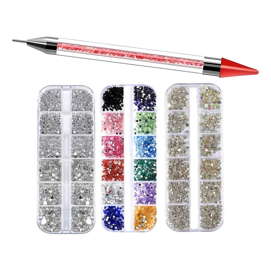 Kit Completo de Strass para Nail Art – Pedrinhas Furta-Cor e Prata com Estojo