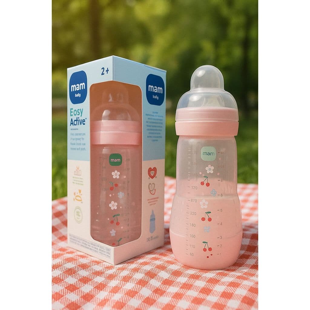 Mamadeira Mam  Easy Active 270 ml Rosa Bico Simétrico Fluxo Médio