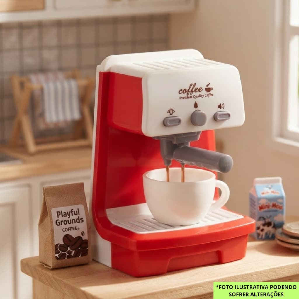 Cafeteira Café Expresso Infantil Vermelha e Branco com Luz e Som Reservatório De Água E Xícara Interativo e Educativo