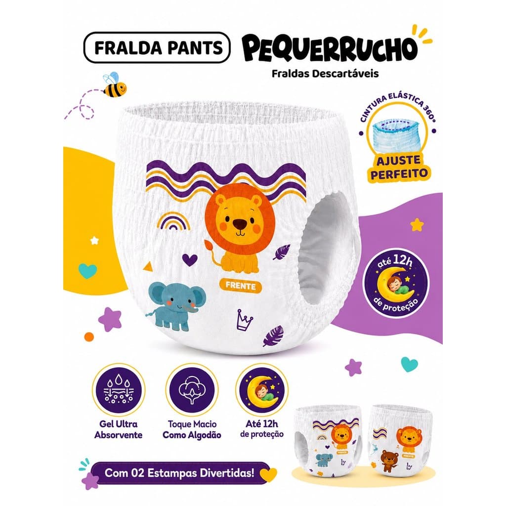 FRALDA INFANTIL PEQUERRUCHO BABY FRALDA CALÇA