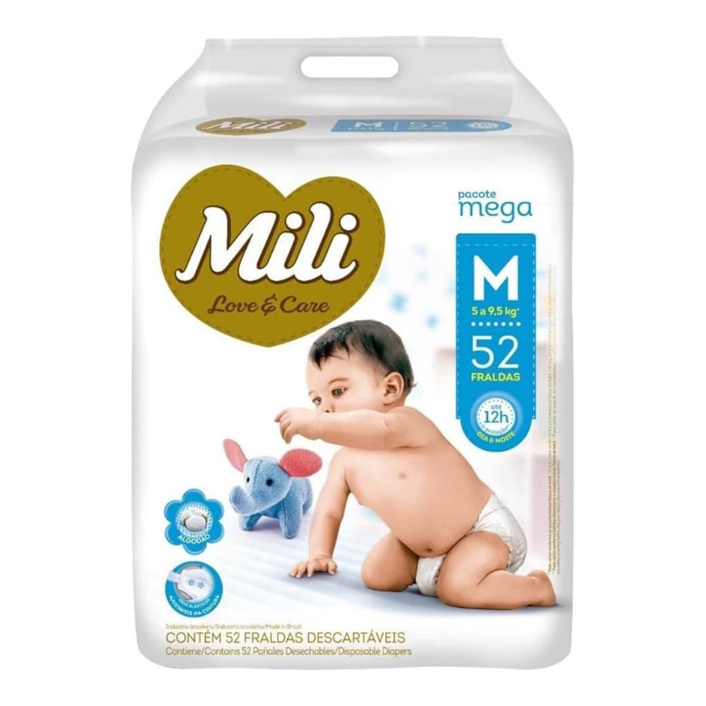 Fralda Infantil Mili Mega Love & Care Premium C/52 M