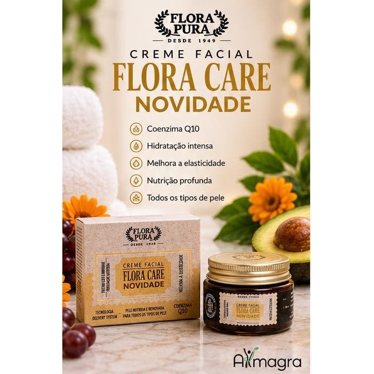 CREME FACIAL NOVAIDADE FLORA PURA | COENZIMA Q10 | ANTI-IDADE | HIDRATAÇÃO INTENSA | 100 G