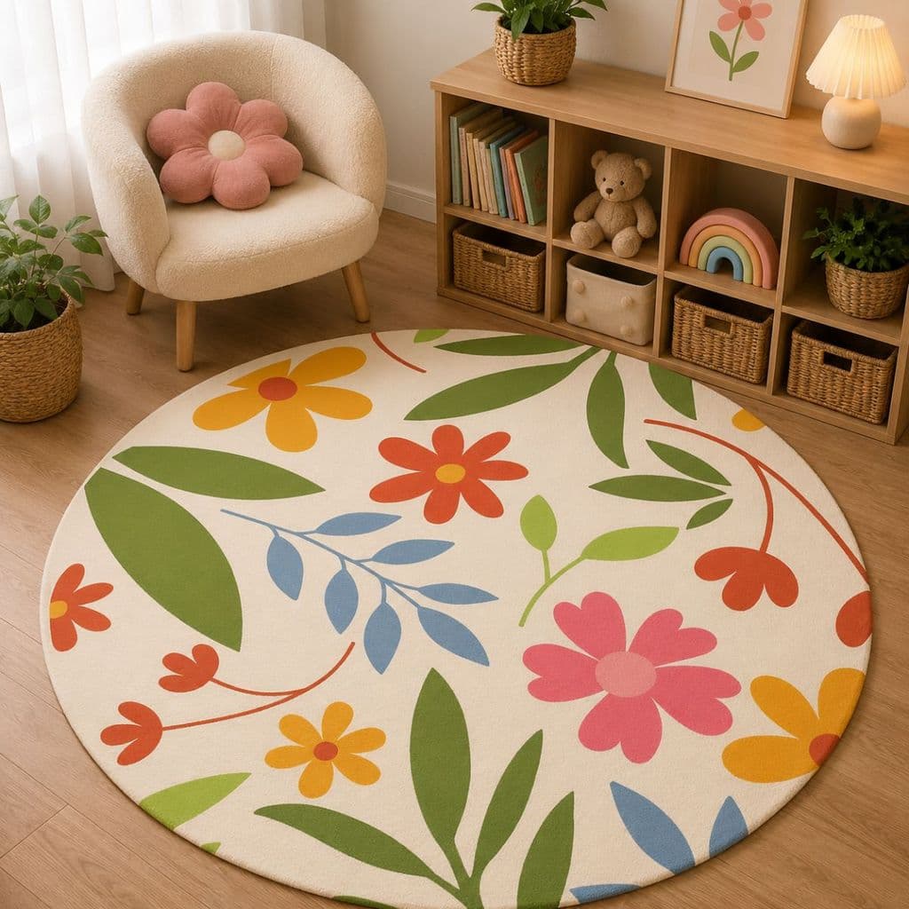 Tapete Redondo Decorativo 88cm Antiderrapante para Sala e Quarto 2220