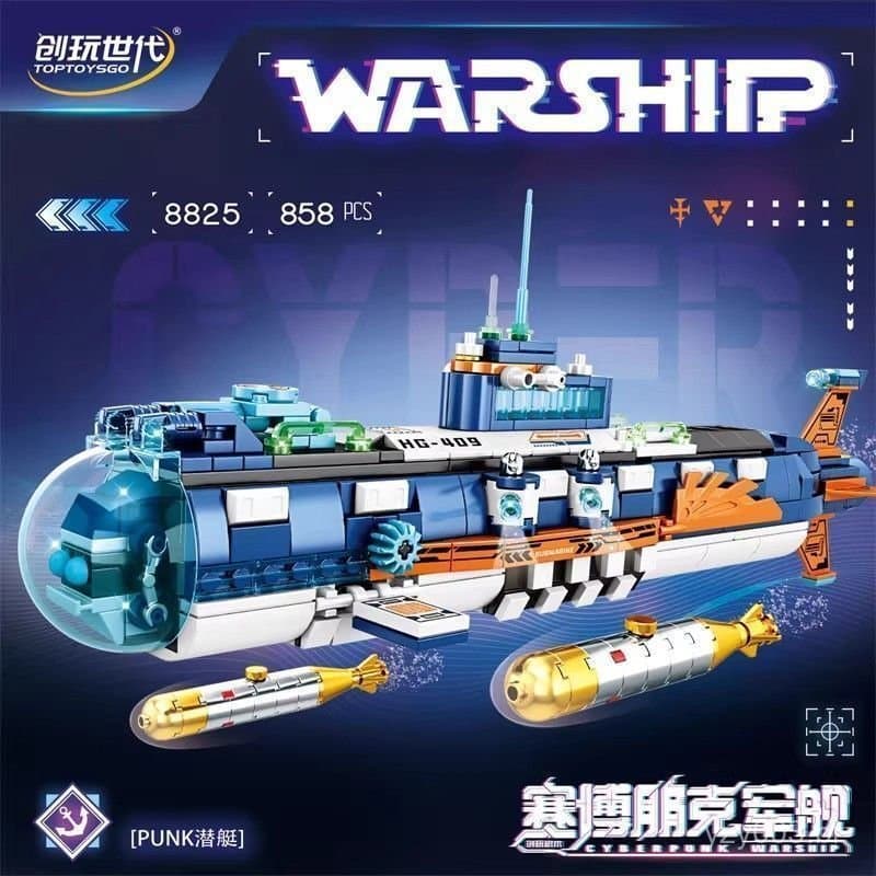 1300 peças de blocos de montar compatíveis com Lego, série militar, estilo punk, submarino, destruidor, tanque, conjunto