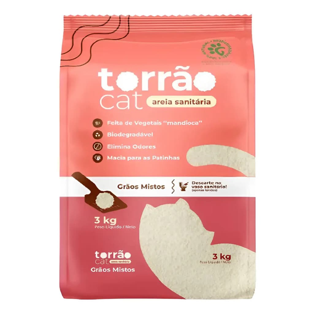 Torrão Cat Areia Sanitária Green Life Grãos Mistos 3kg