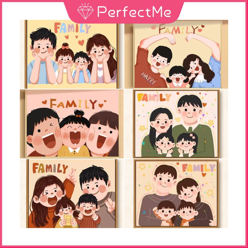 [PM] Família De Personagens De Desenhos Animados 5D DIY Pintura De Diamante/A Óleo Digital Ponto Cruz De Cristal Redondo
