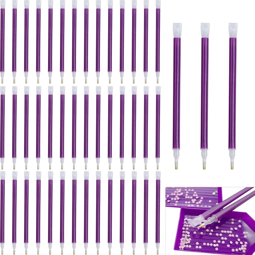 45 peças de canetas para pintura de arte com diamantes 5D, ferramenta de caneta com strass roxo para pintura com strass 