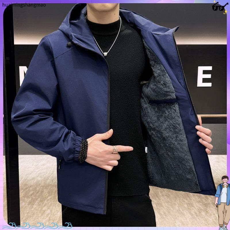Jaqueta masculina outono inverno estilo forro de lã engrossado jaqueta estilo masculino com capuz quente algodão acolcho